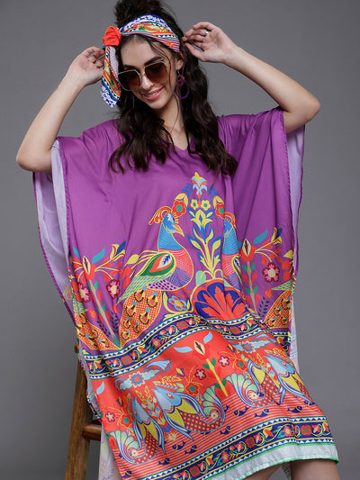 Purple Abstract Print Kaftan Dress