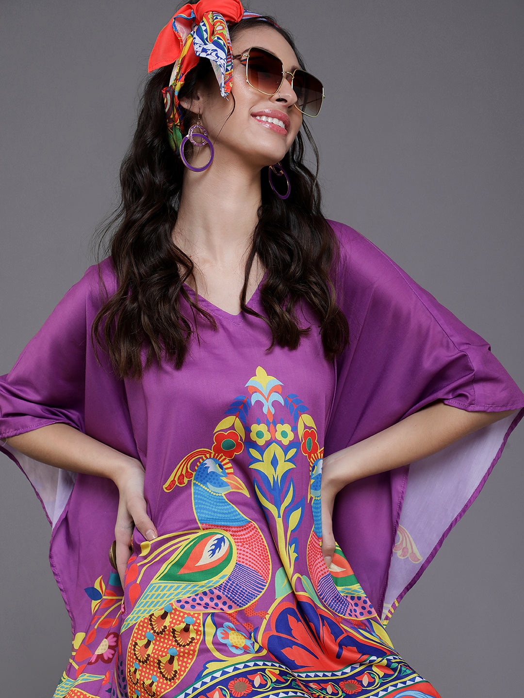 Purple Abstract Print Kaftan Dress