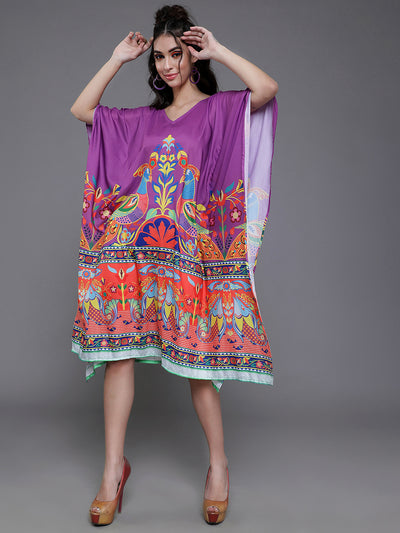 Purple Abstract Print Kaftan Dress