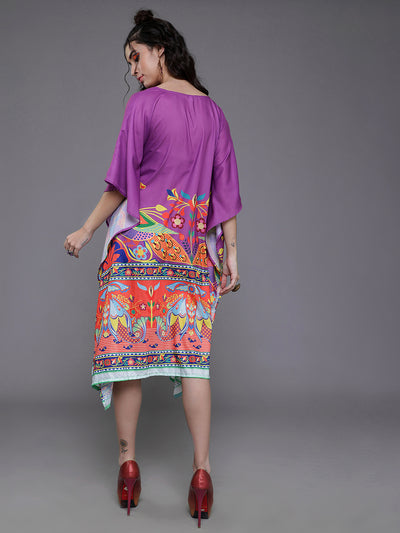 Purple Abstract Print Kaftan Dress