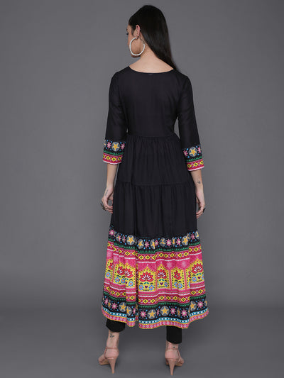 Black Truck Art Muslin Tiered Anarkali