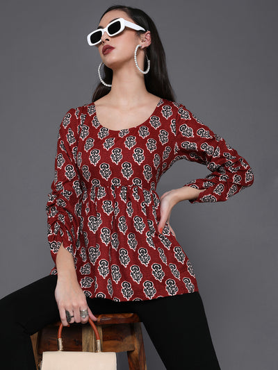 Maroon Floral Print Tunic