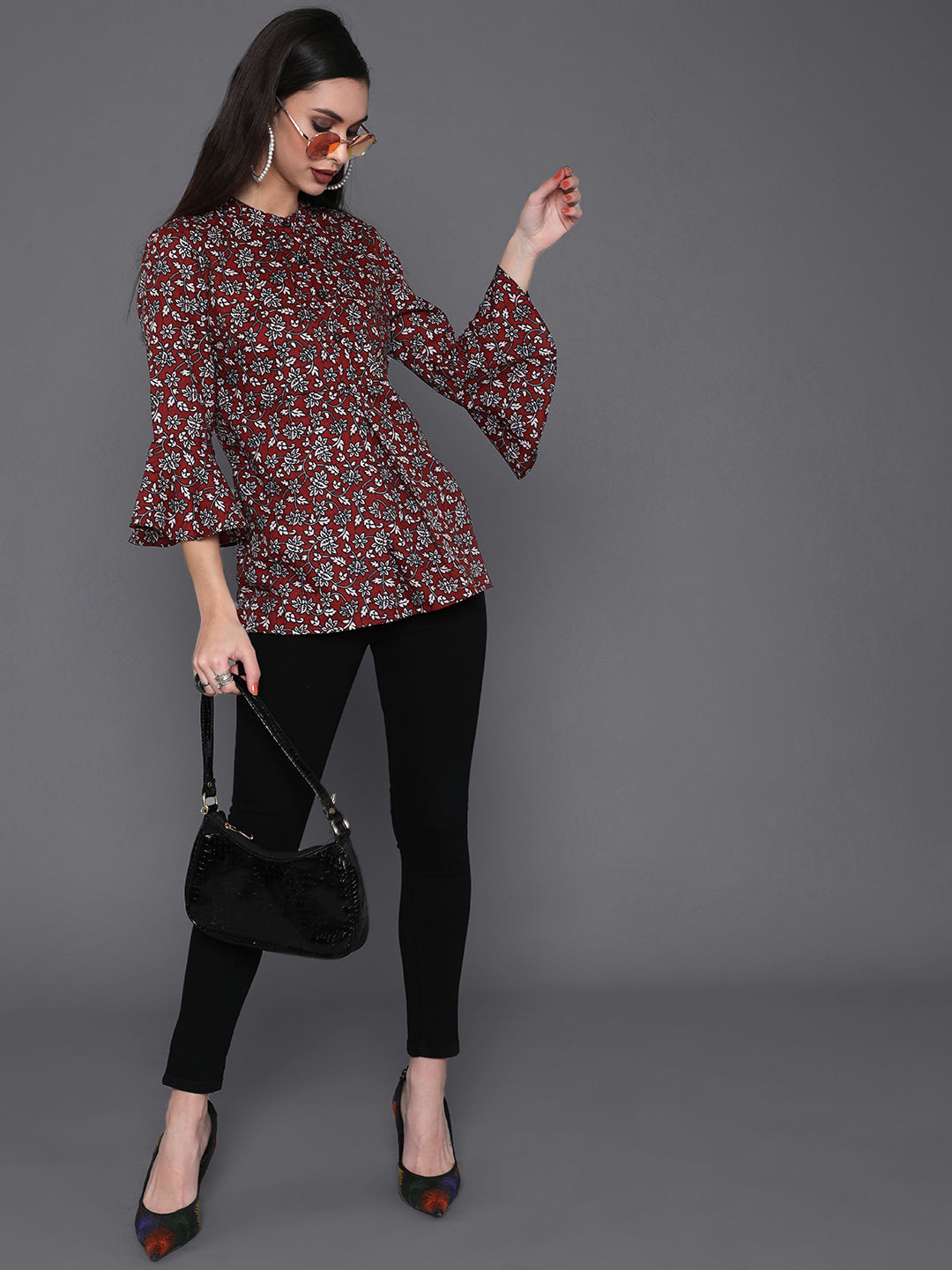 Maroon Floral Print Tunic