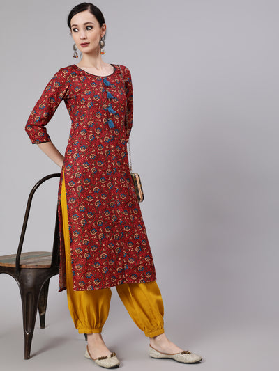 Maroon Floral Print Kurta