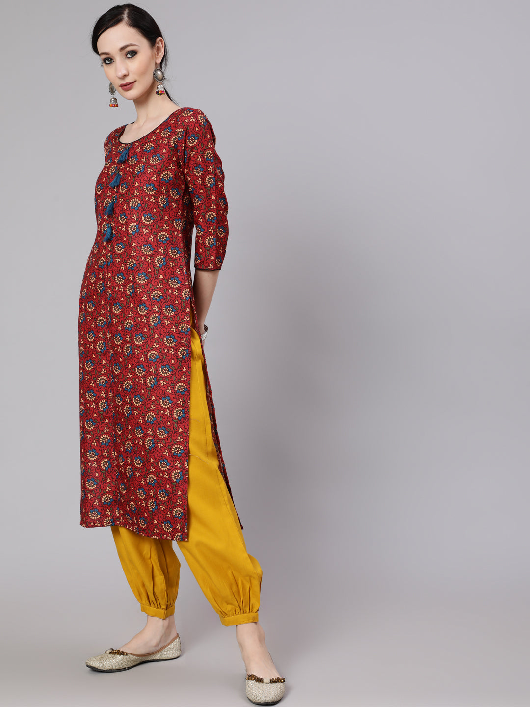 Maroon Floral Print Kurta