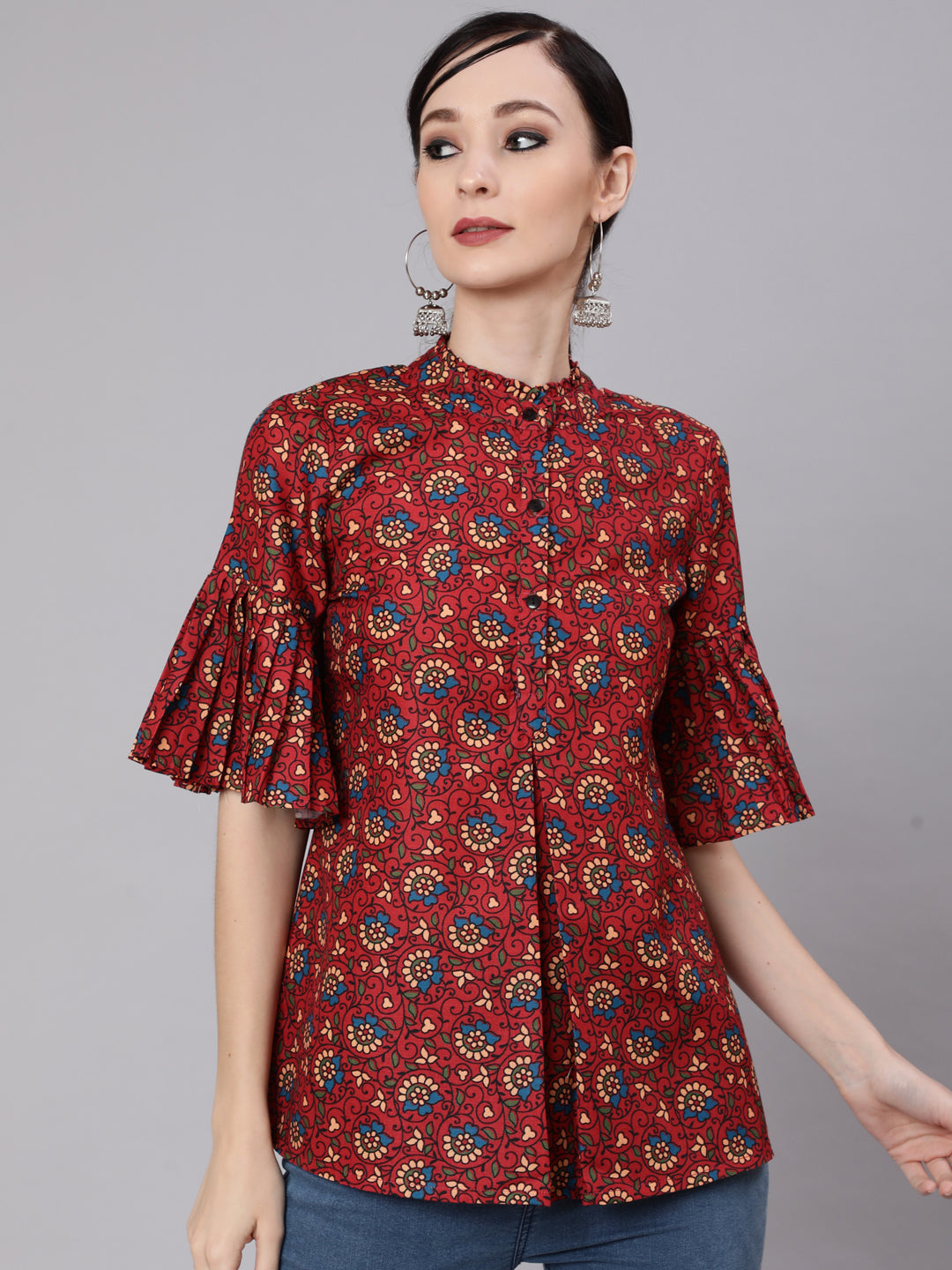 Maroon Floral Print Tunic