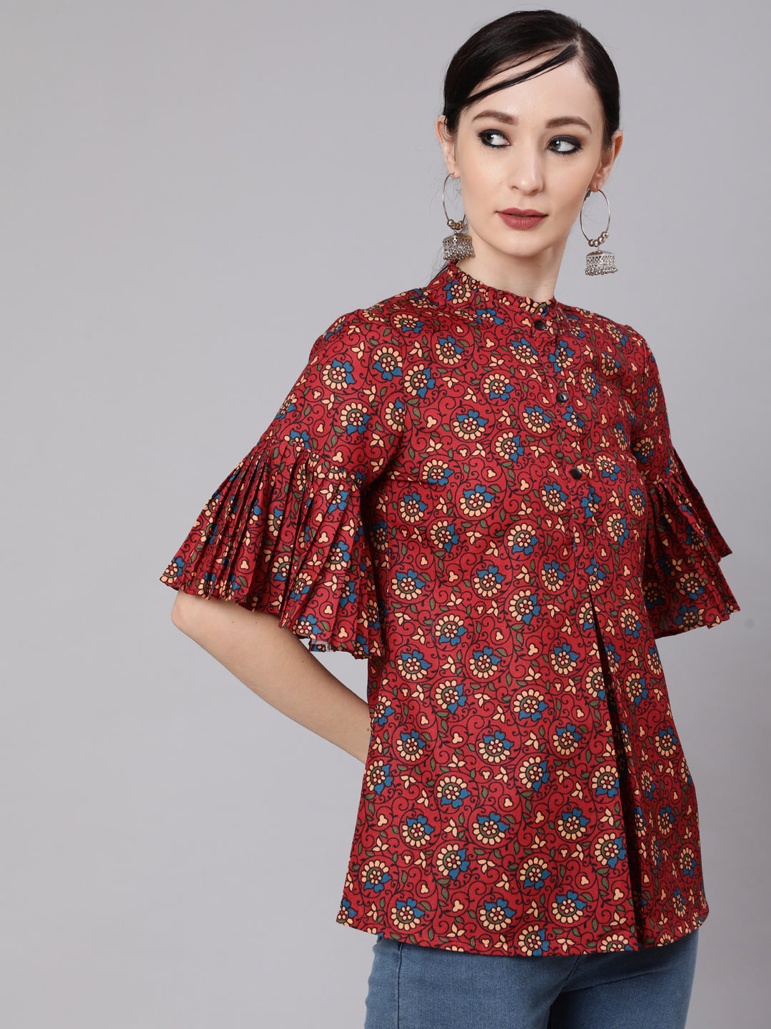 Maroon Floral Print Tunic