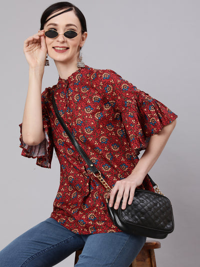 Maroon Floral Print Tunic