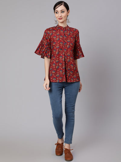 Maroon Floral Print Tunic