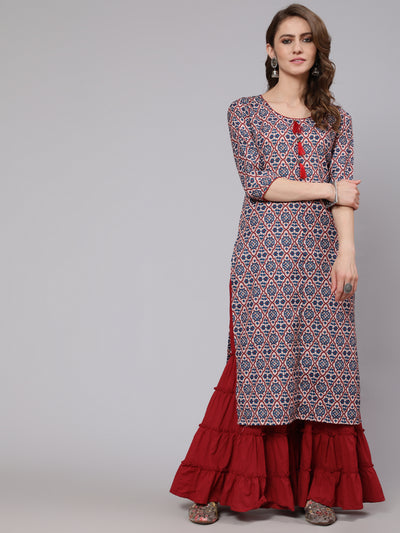 Blue Printed Straight Kurta