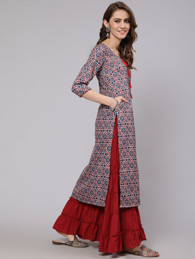 Blue Printed Straight Kurta