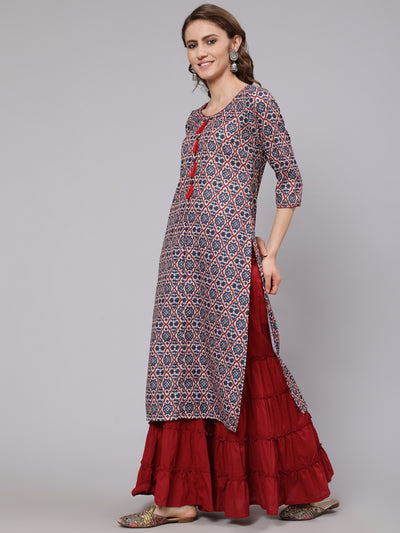 Blue Printed Straight Kurta