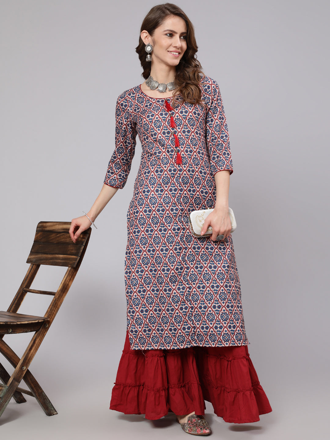 Blue Printed Straight Kurta