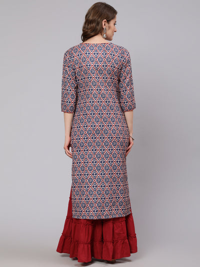 Blue Printed Straight Kurta