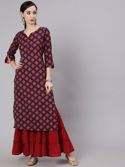 Maroon Printed Kurta