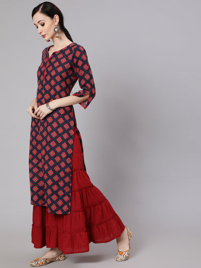 Maroon Printed Kurta