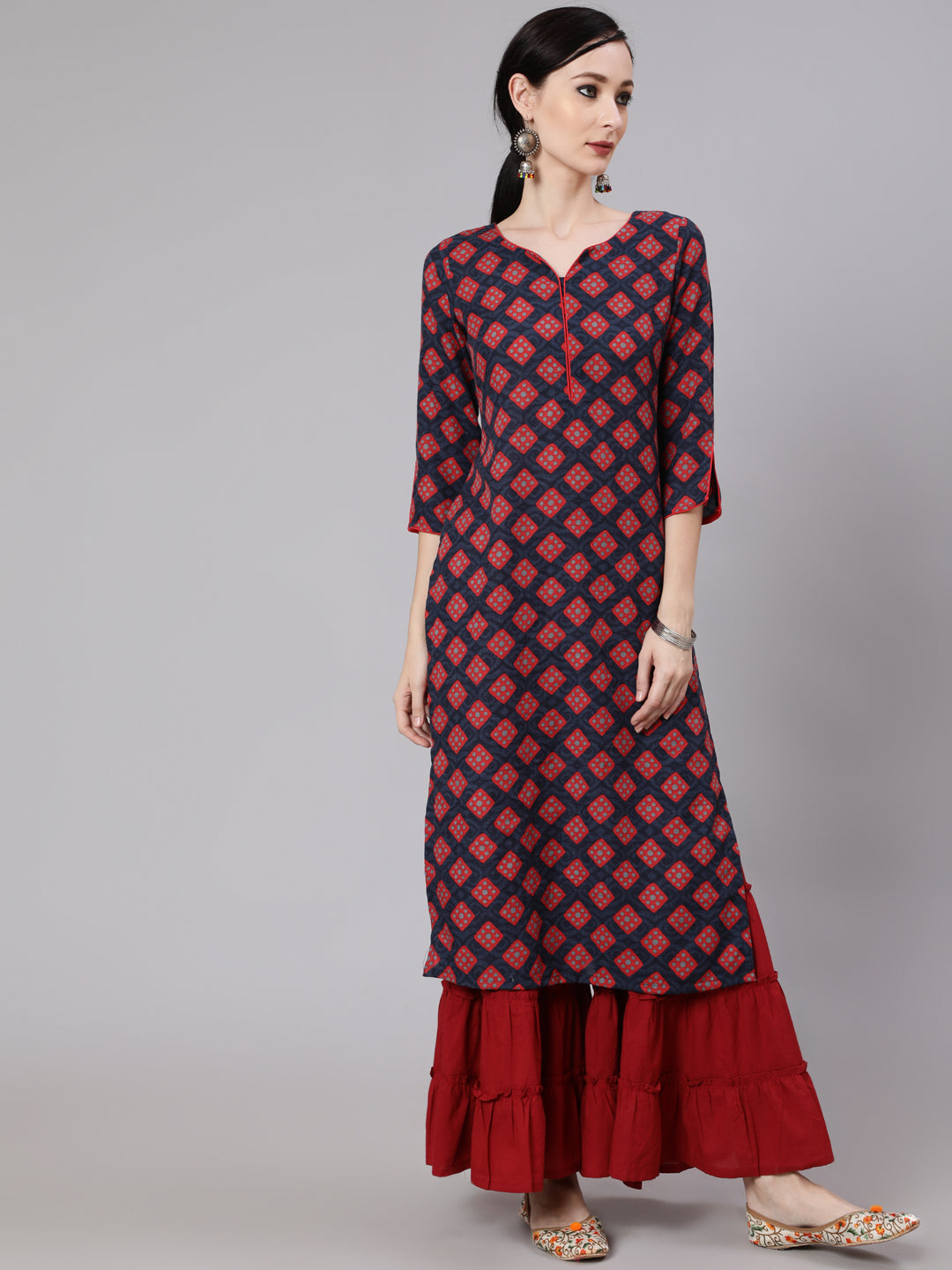 Maroon Printed Kurta