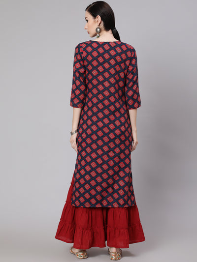 Maroon Printed Kurta