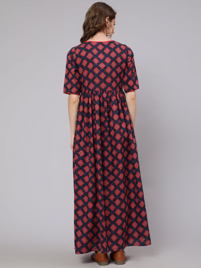 Maroon Checked Gathered Dress