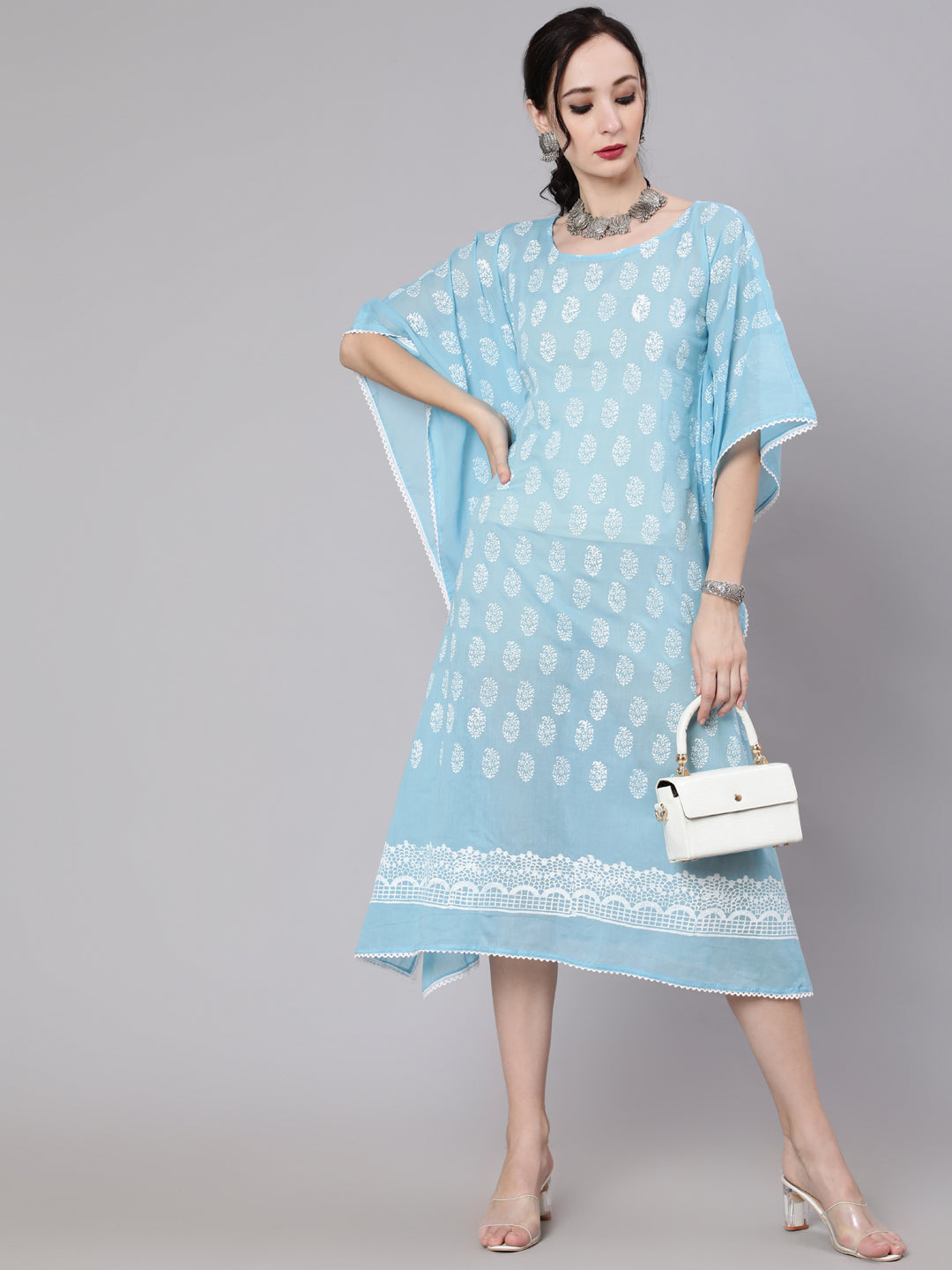 Blue Hand Block Print Kaftan Dress