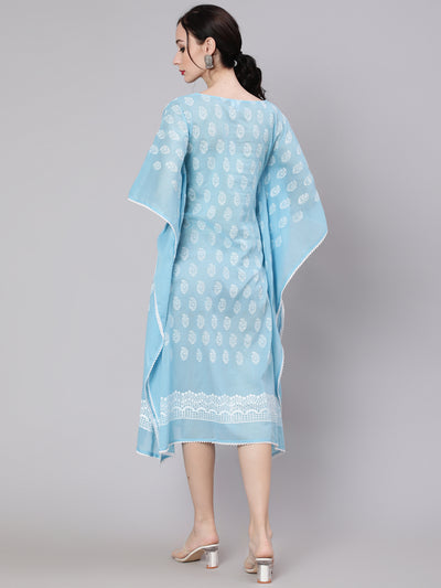 Blue Hand Block Print Kaftan Dress