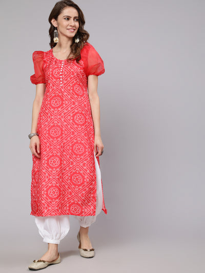 Red Bandhani Print Kurta