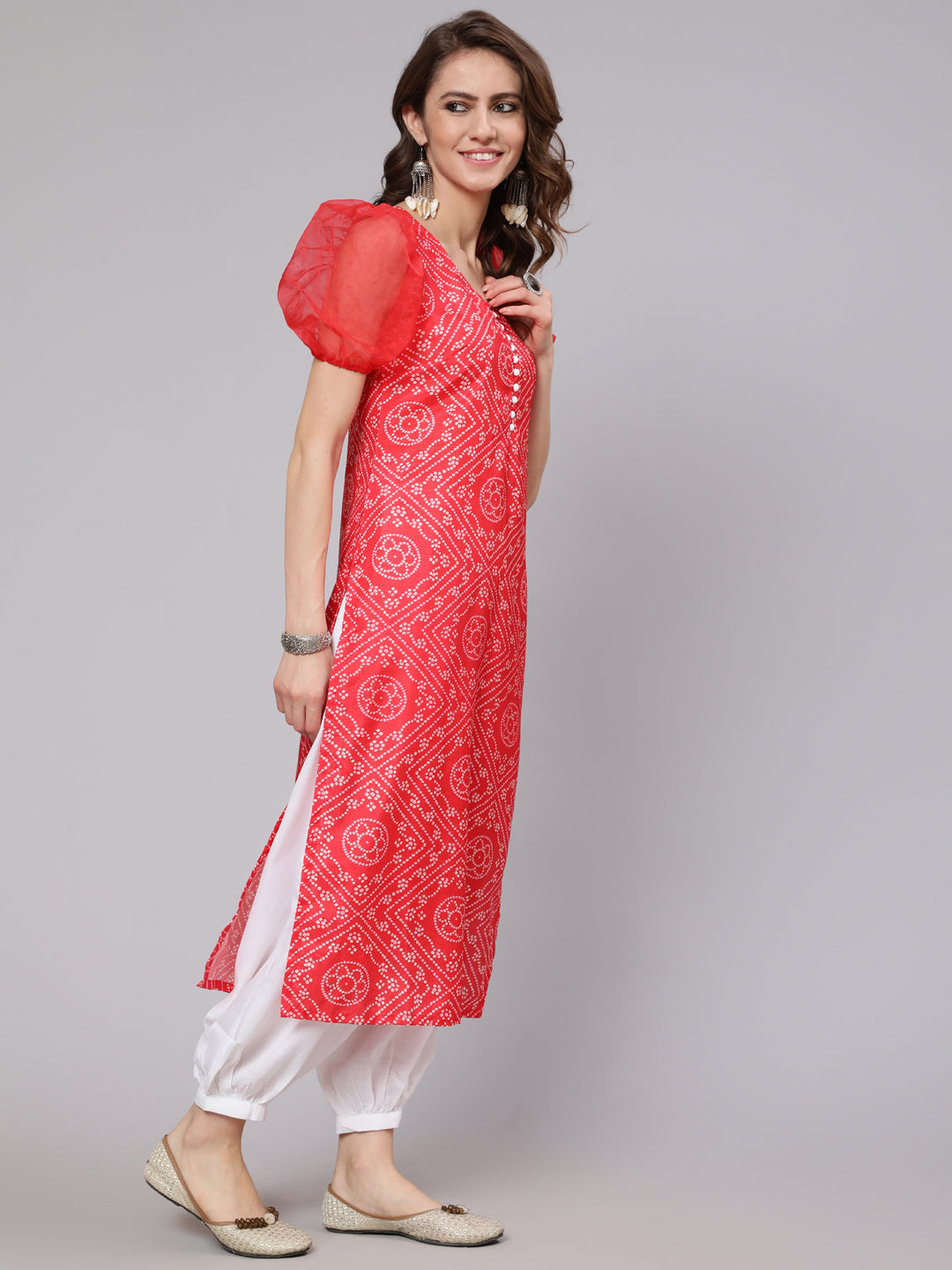 Red Bandhani Print Kurta