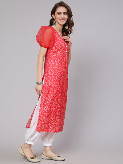 Red Bandhani Print Kurta