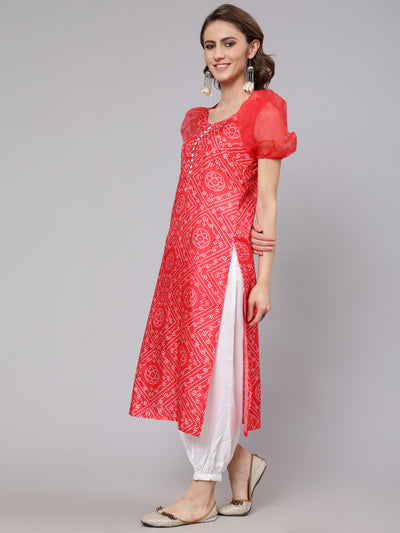 Red Bandhani Print Kurta