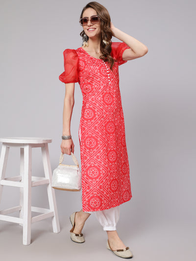 Red Bandhani Print Kurta