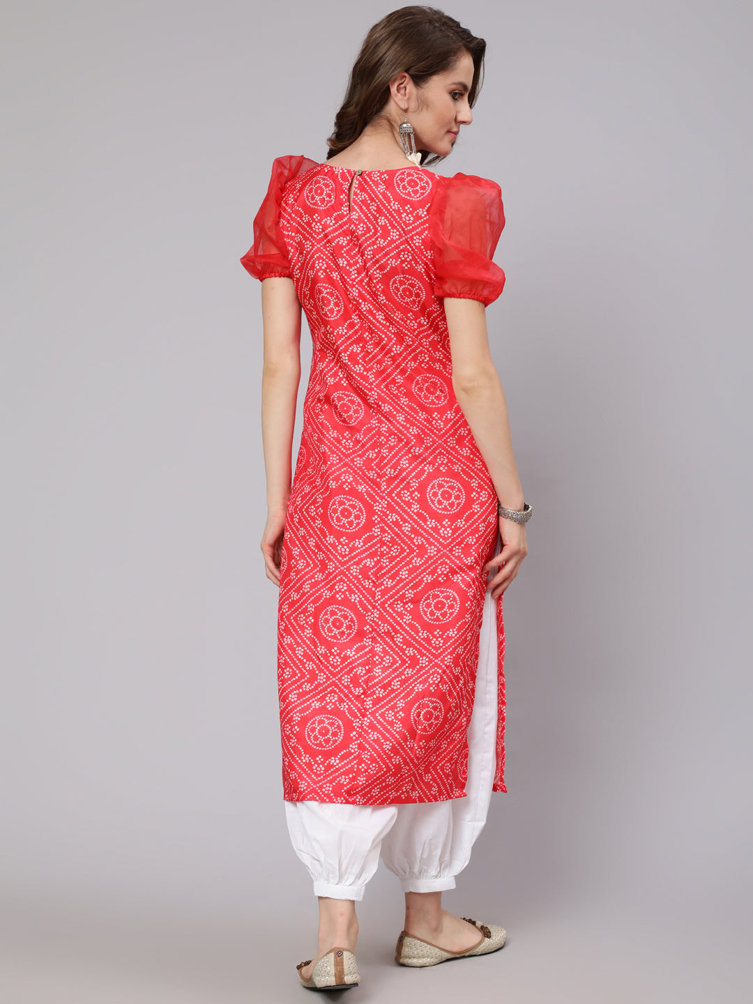 Red Bandhani Print Kurta