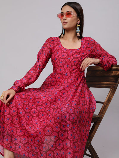 Mother Daughter Combo-Magenta Printed Flared Anarkali