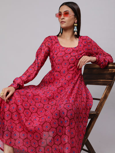 Magenta Printed Flared Anarkali