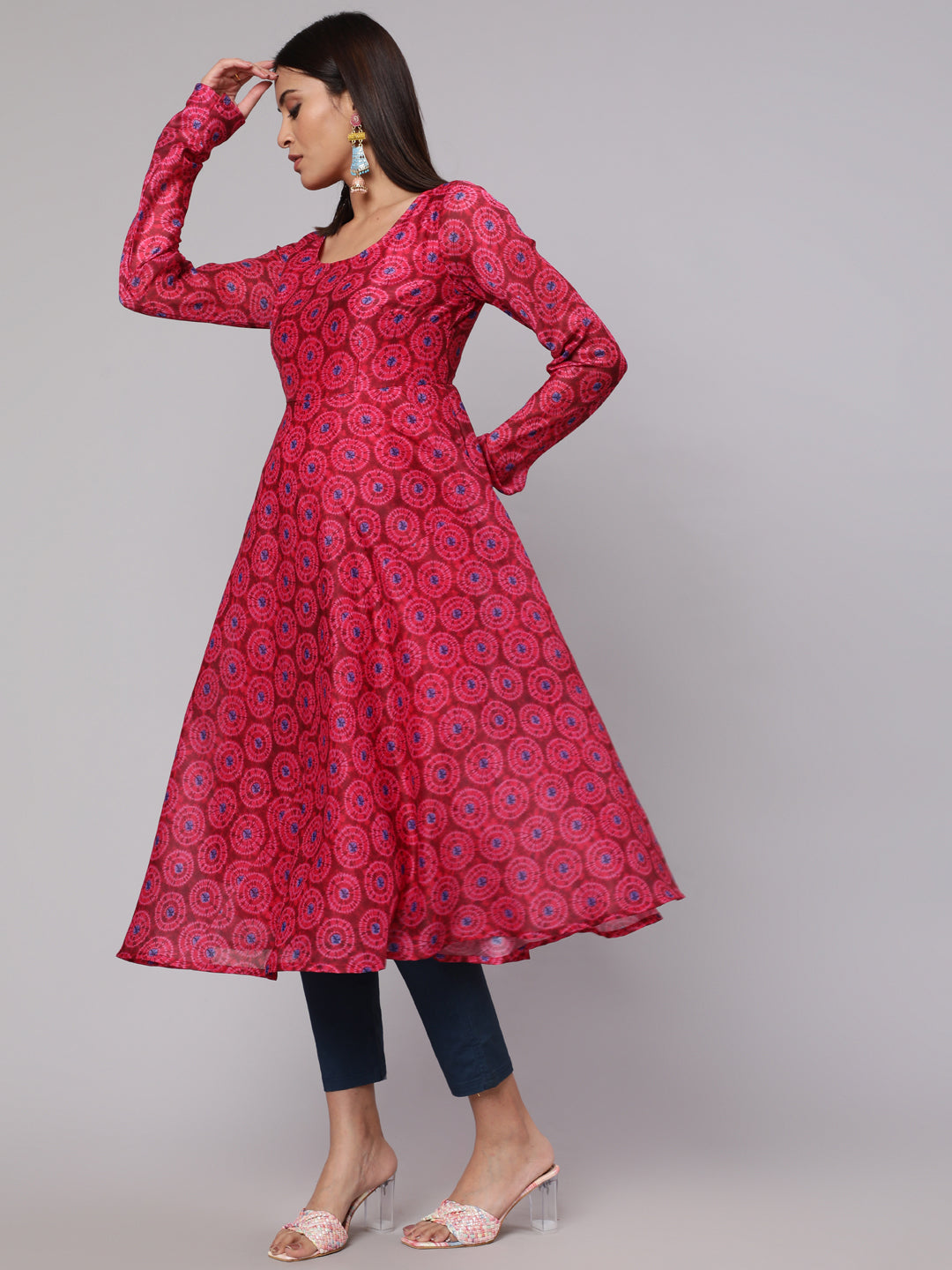 Magenta Printed Flared Anarkali