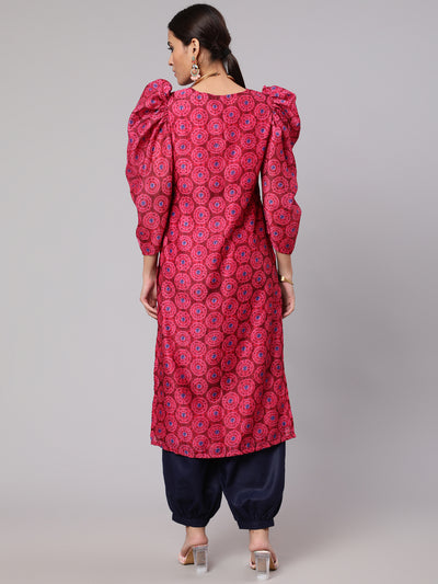 Magenta Printed Straight Kurta