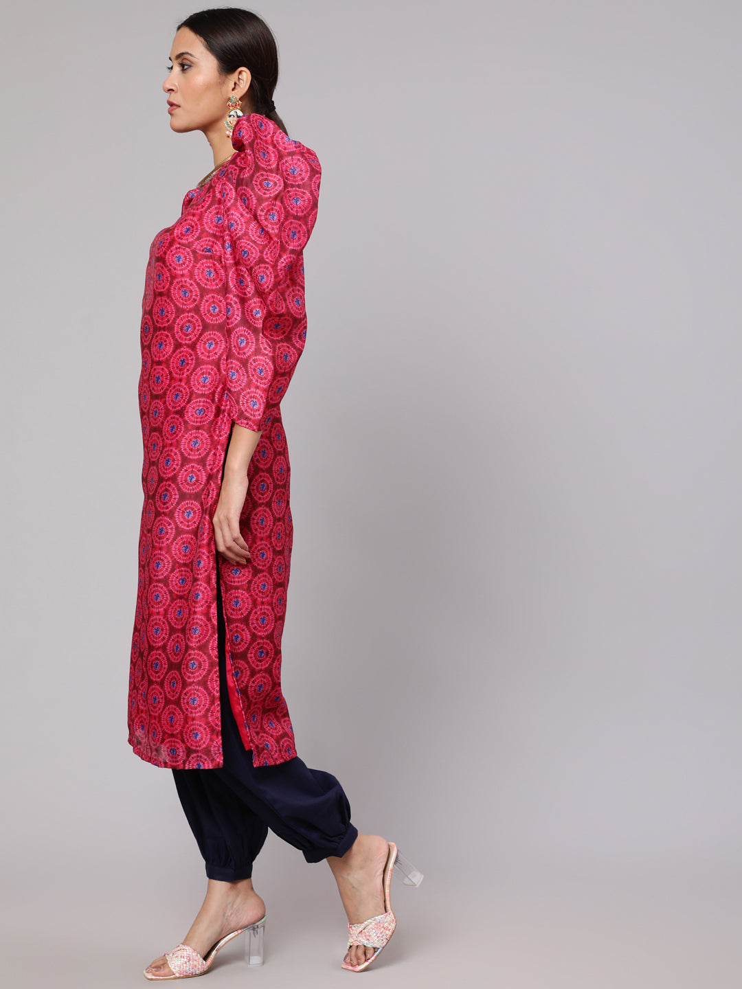 Magenta Printed Straight Kurta