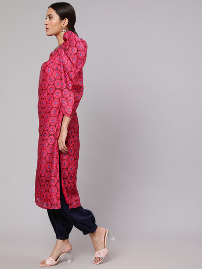 Magenta Printed Straight Kurta