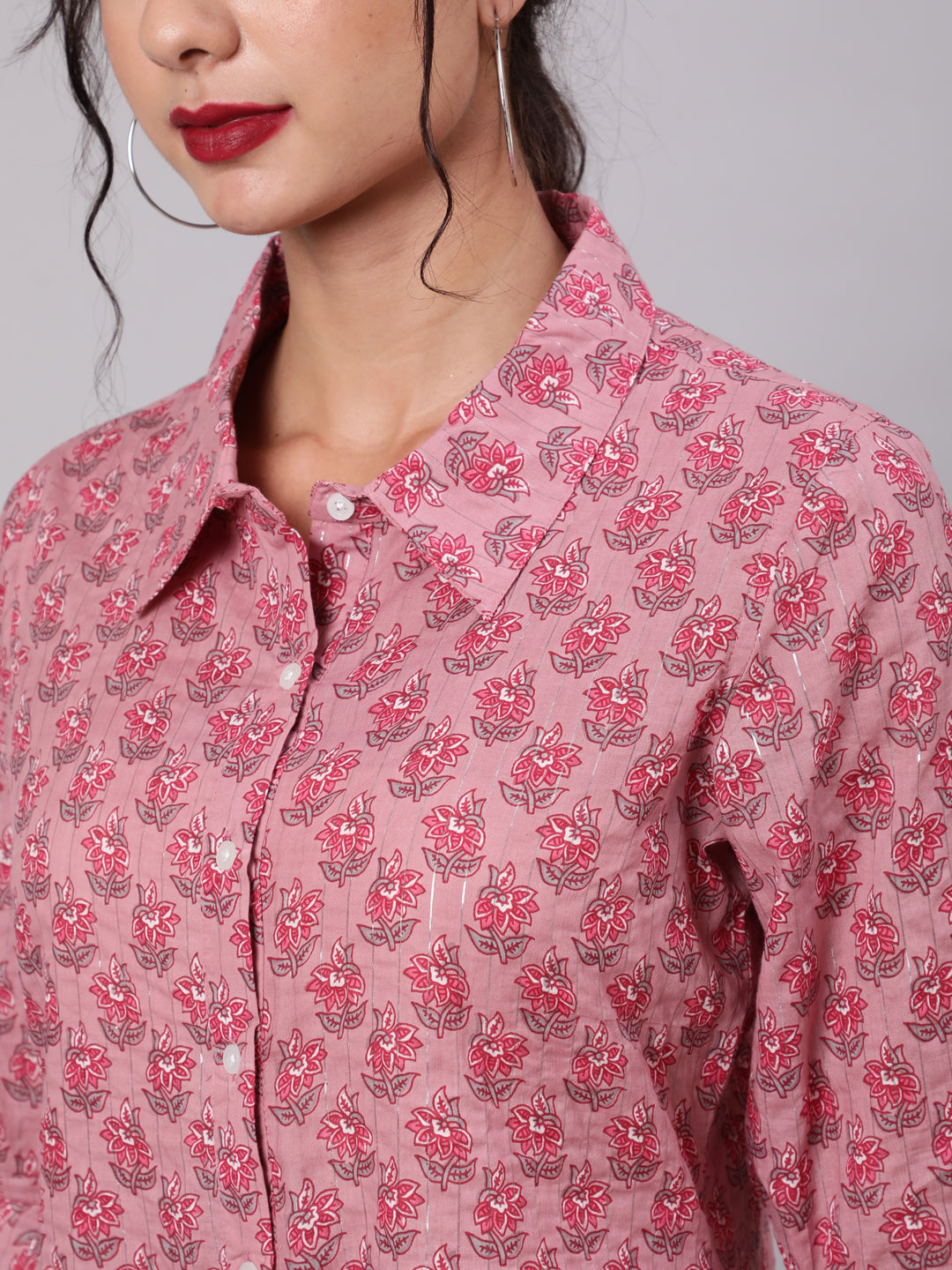Pink Floral Print Lurex Shirt