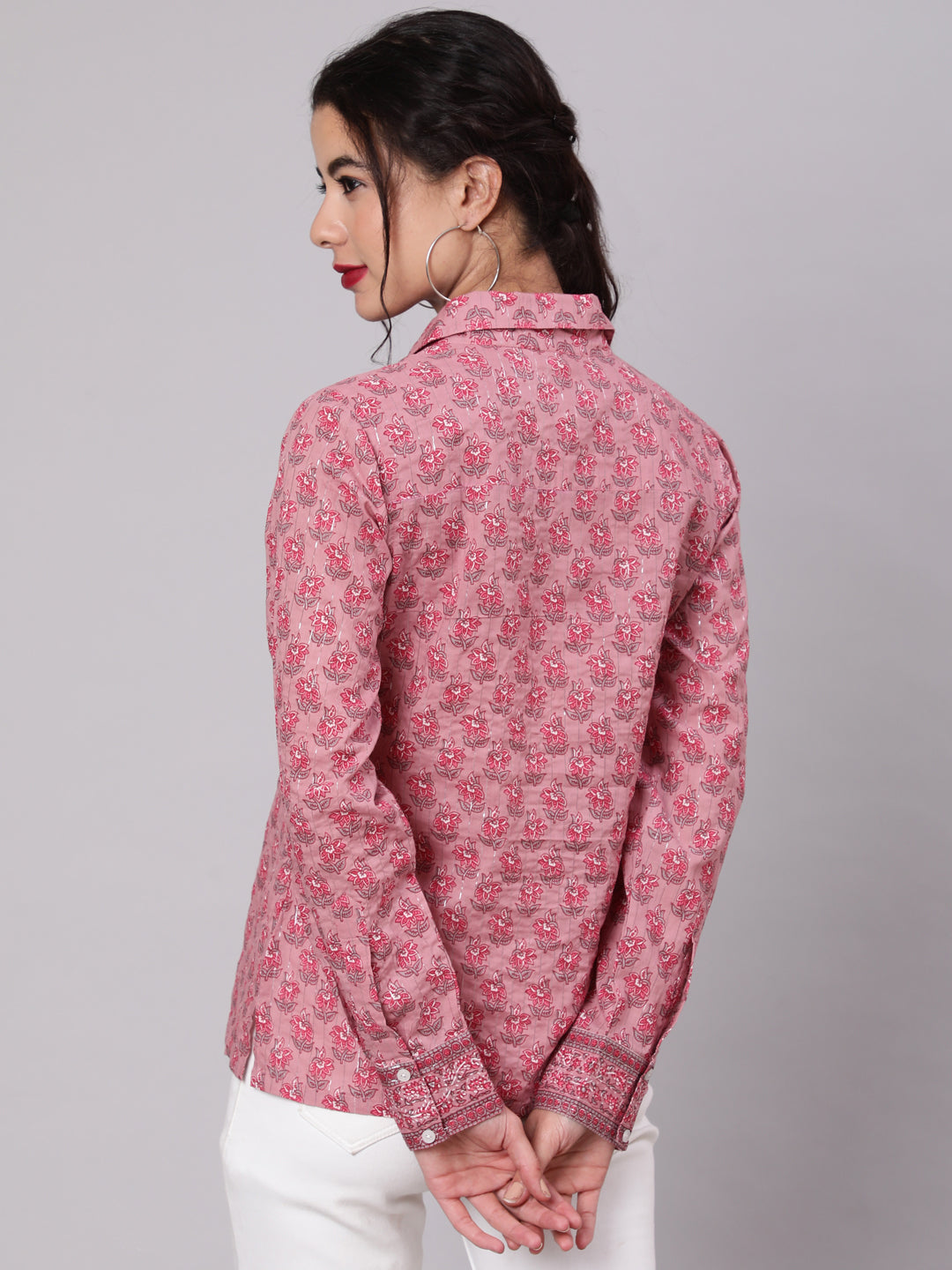 Pink Floral Print Lurex Shirt