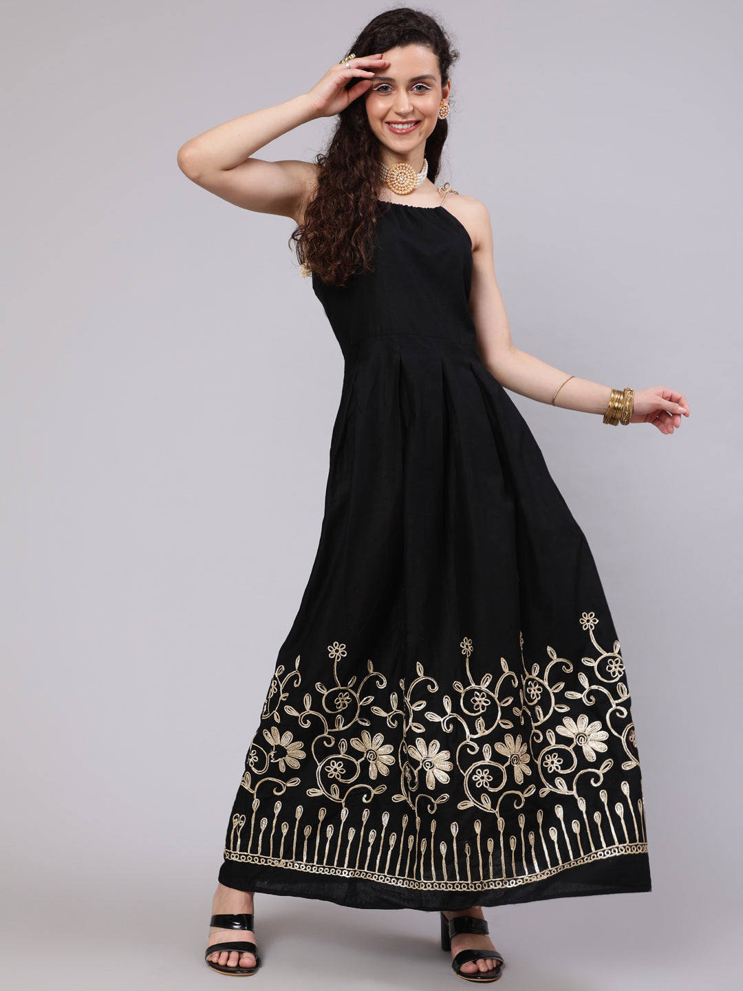 Black Floral Embroidered Maxi Dress