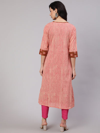 Brown Ikat Print Kurta With Striped Jacket