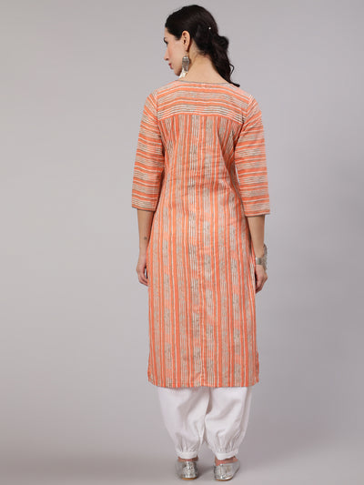 Peach Striped Straight Kurta