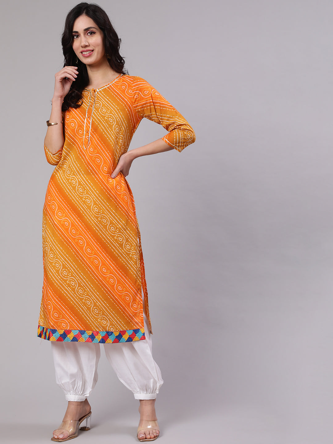 Mustard & Orange Bandhani Print Kurta