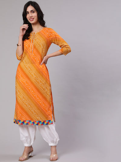 Mustard & Orange Bandhani Print Kurta