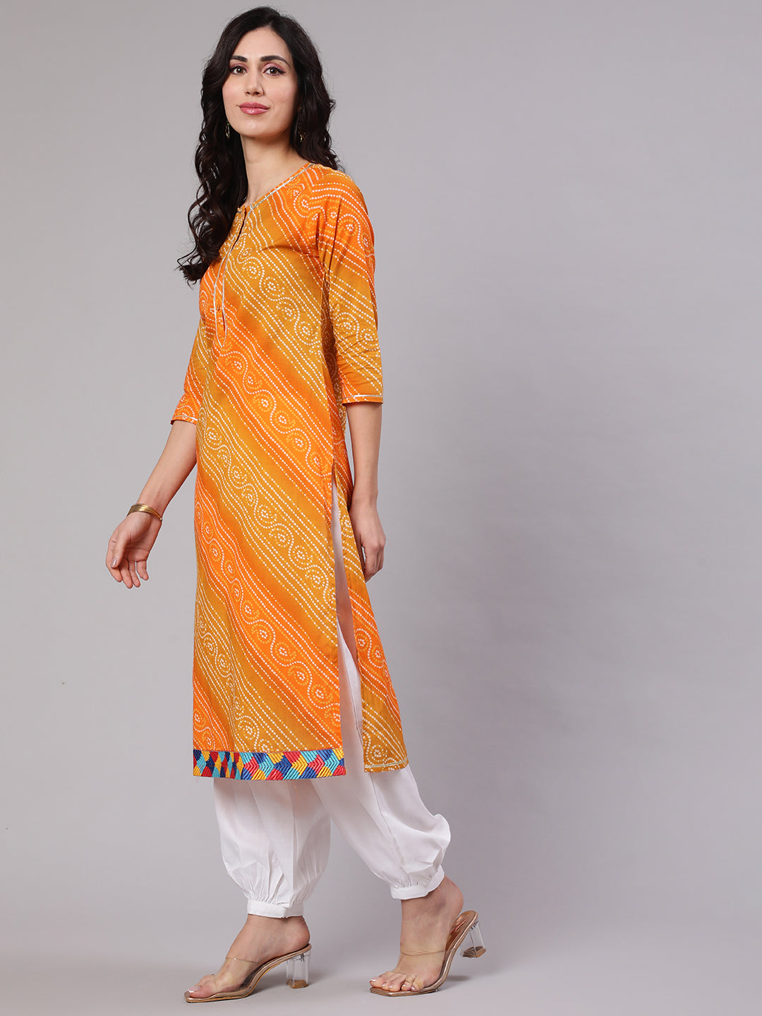 Mustard & Orange Bandhani Print Kurta