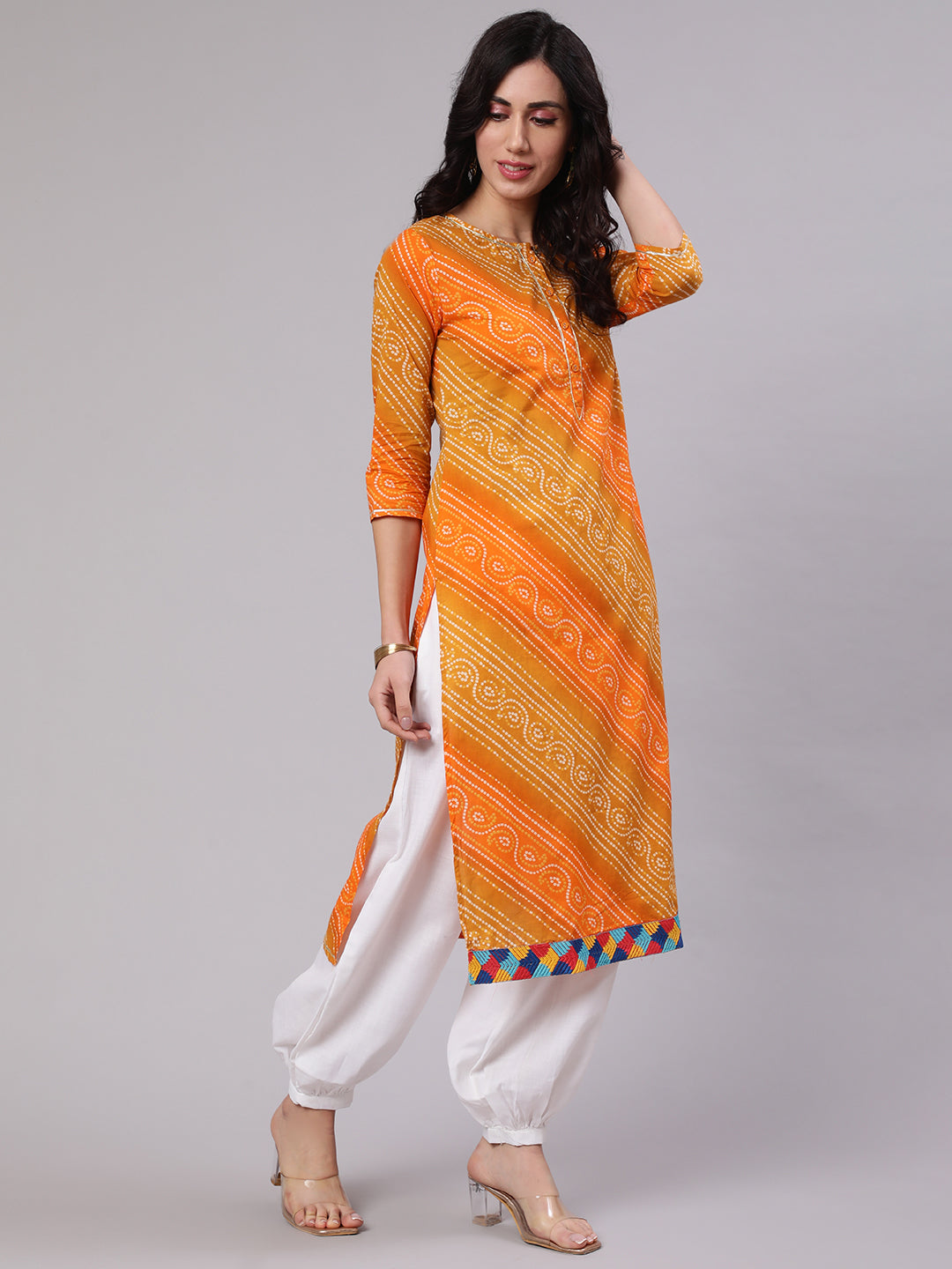 Mustard & Orange Bandhani Print Kurta