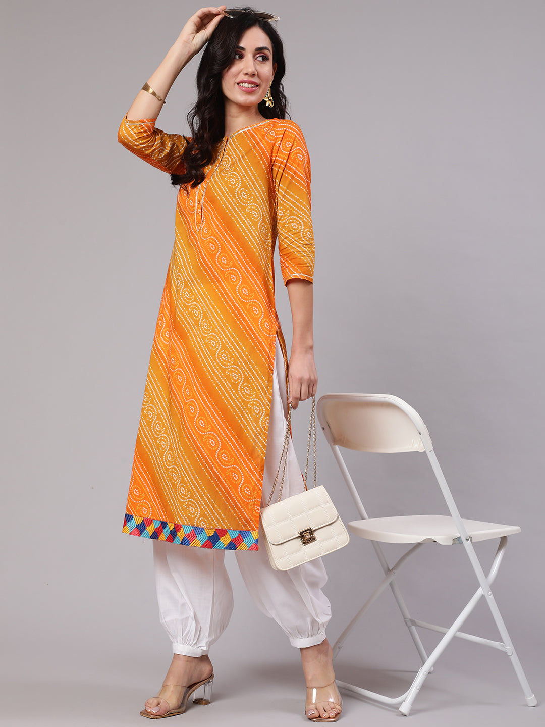 Mustard & Orange Bandhani Print Kurta