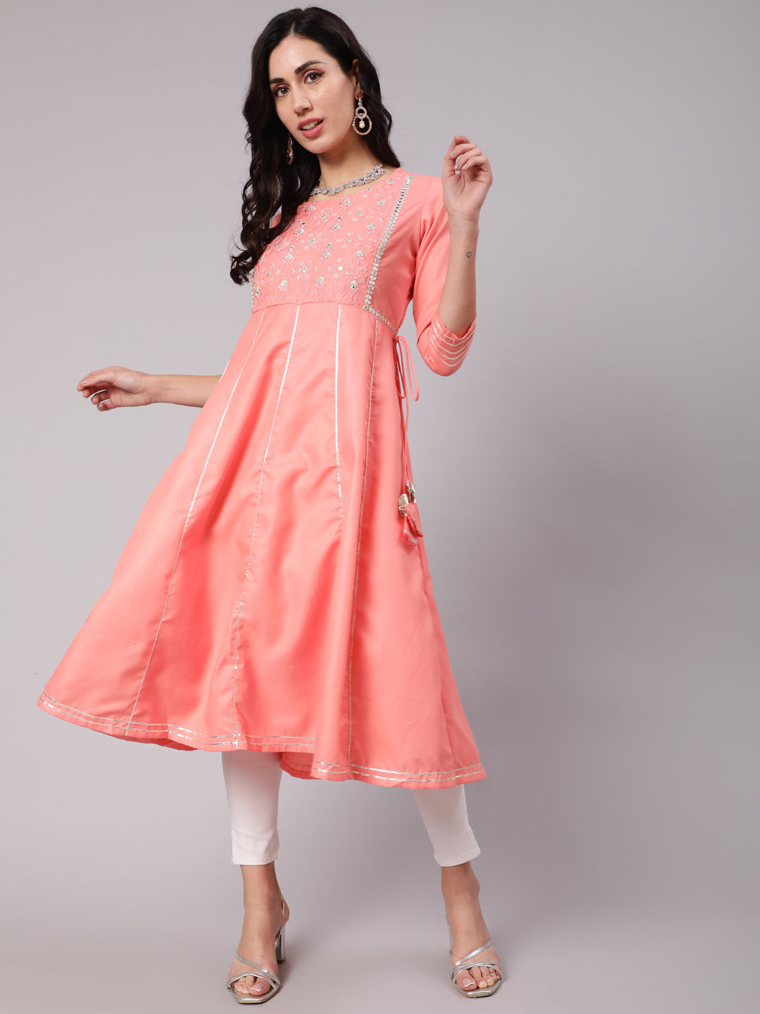 Peach Yoke Embroidered Anarkali