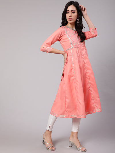 Peach Yoke Embroidered Anarkali