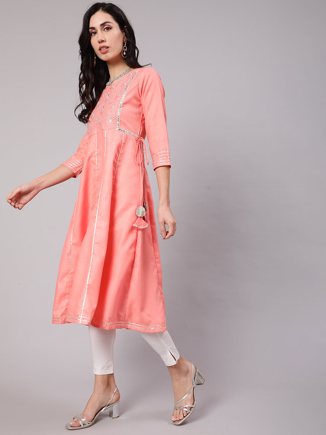 Peach Yoke Embroidered Anarkali